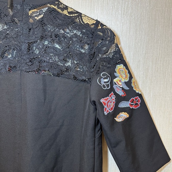 C'Fait Pour Vous , Made In France Dress 38, Embroidered Lace Detail Black Dress - Picture 9 of 13